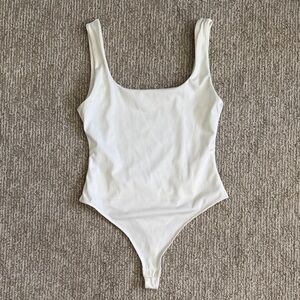 BYLT Basics White Scoop Neck Thong Bodysuit Capsule Minimalist Size M
